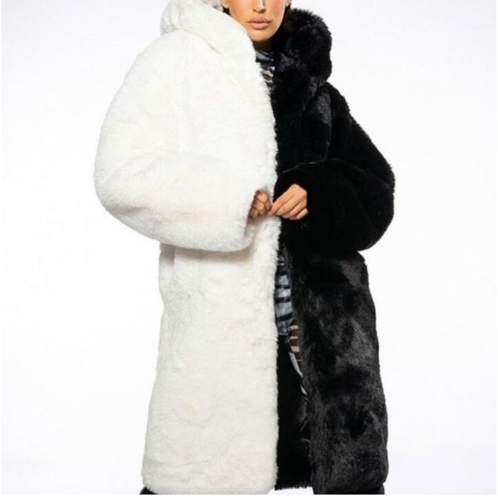 Callie Lives Two-Tone Black and White Faux Fur Coat